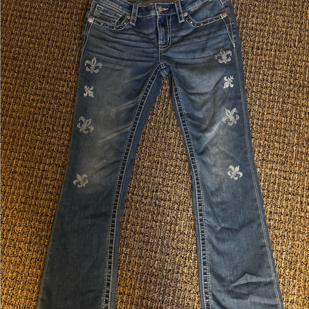 Miss Me Blue boot cut Jeans with Fleur-de-Lis